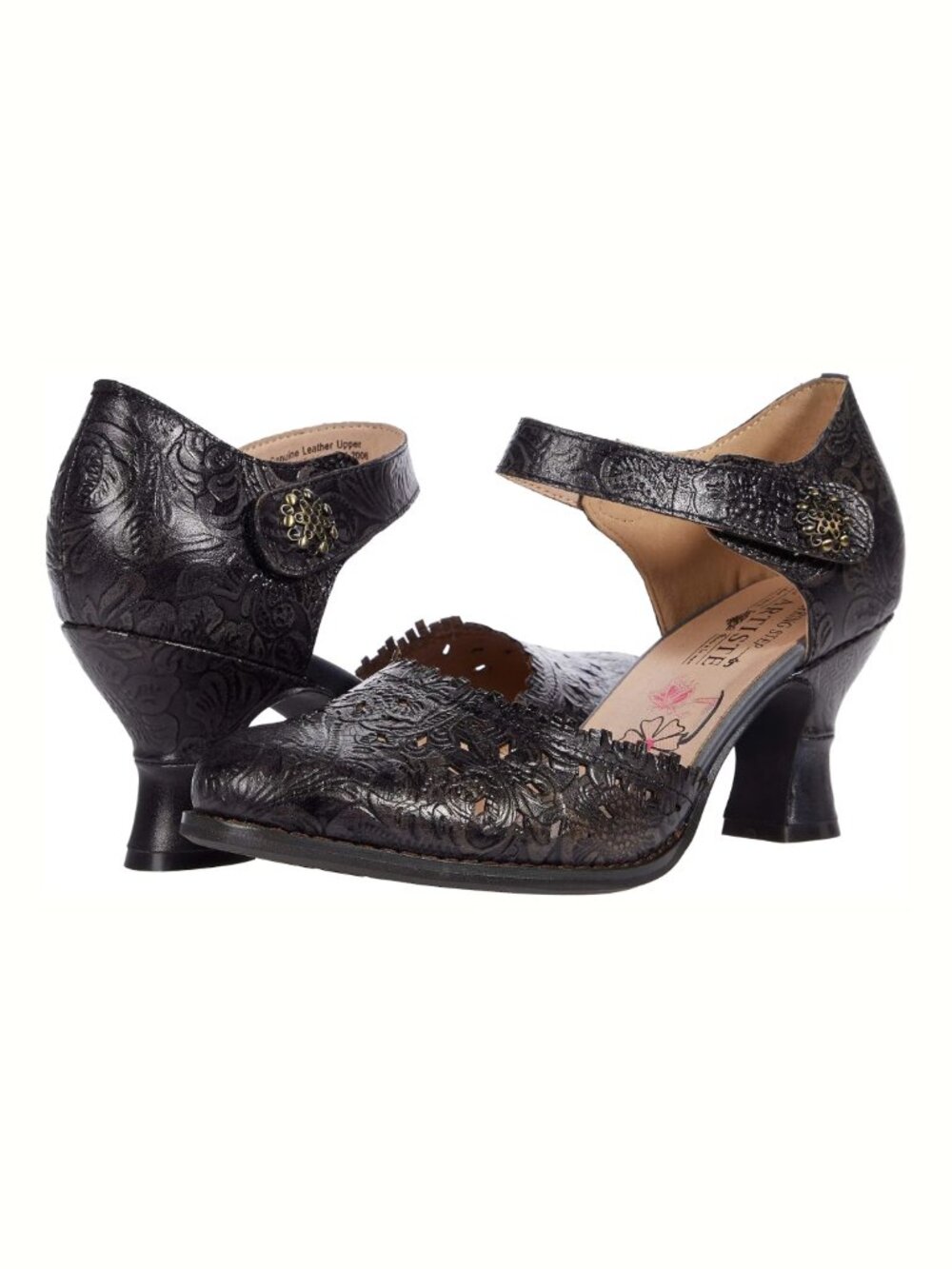 L'ARTISTE VISIONARY ANKLE STRAP SHOE GOTH EMBOSSED FLORAL PUMP 9 40 Spring Step